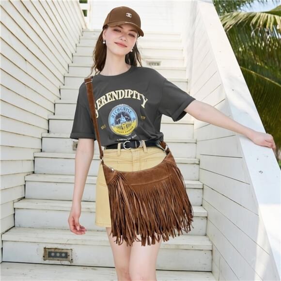 Fringe Hobo Bags for Women Vintage Suede Crossbody Bag Hippie Western Cowgirl - Picture 2 of 7